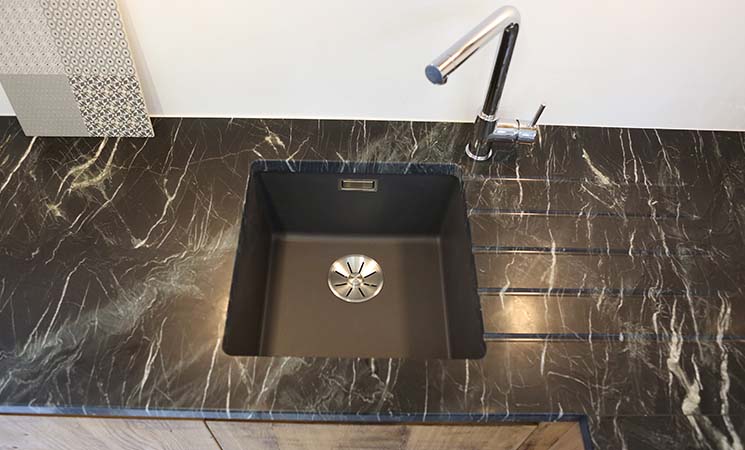 Small black single sink bowl perfect for a small kitchen 