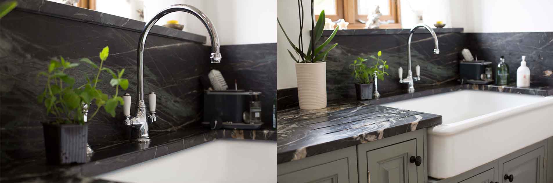 Kitchen Case Study: Beautiful farmhouse Belfast sink with marbled worktop