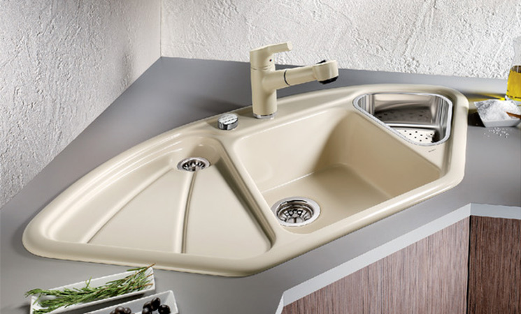 Utilise every area of the kitchen with a corner composite sink 