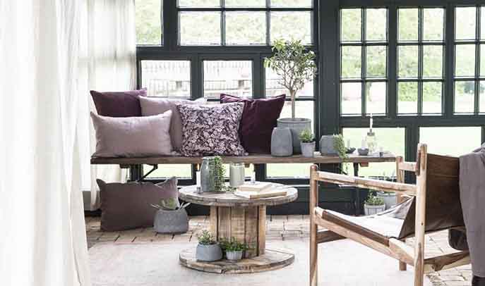 Scandi interior with lots of textures and wood bench