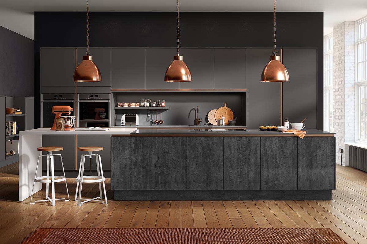 Mackintosh Lustre metallic, Chic Dusk Grey and Chic Graphite Fitted Kitchen 