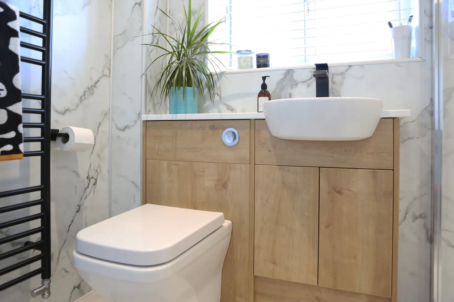  Monochrome and Wood Bathroom image