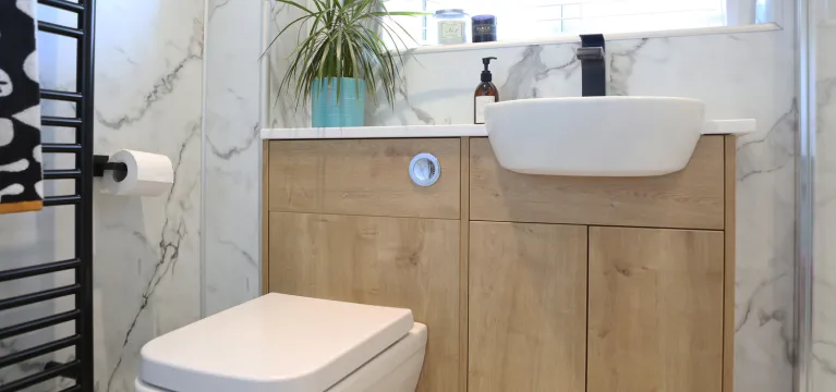  Monochrome and Wood Bathroom image