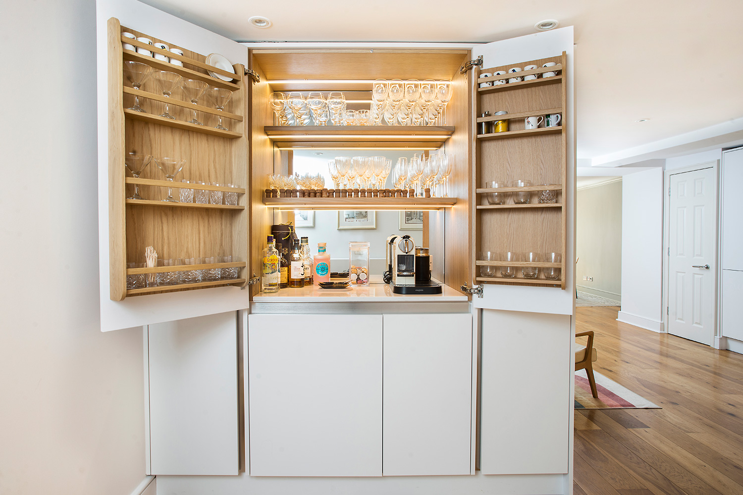 Open white drinks bar cabinet
