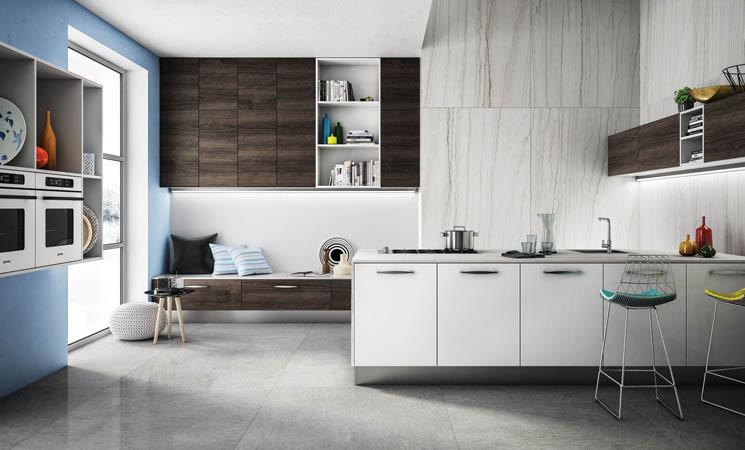 Rak ceramic porcelain mega slab pale grey marble effect 