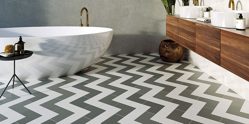 Abstract white and black floor tiles from Ca' Pietra tiles