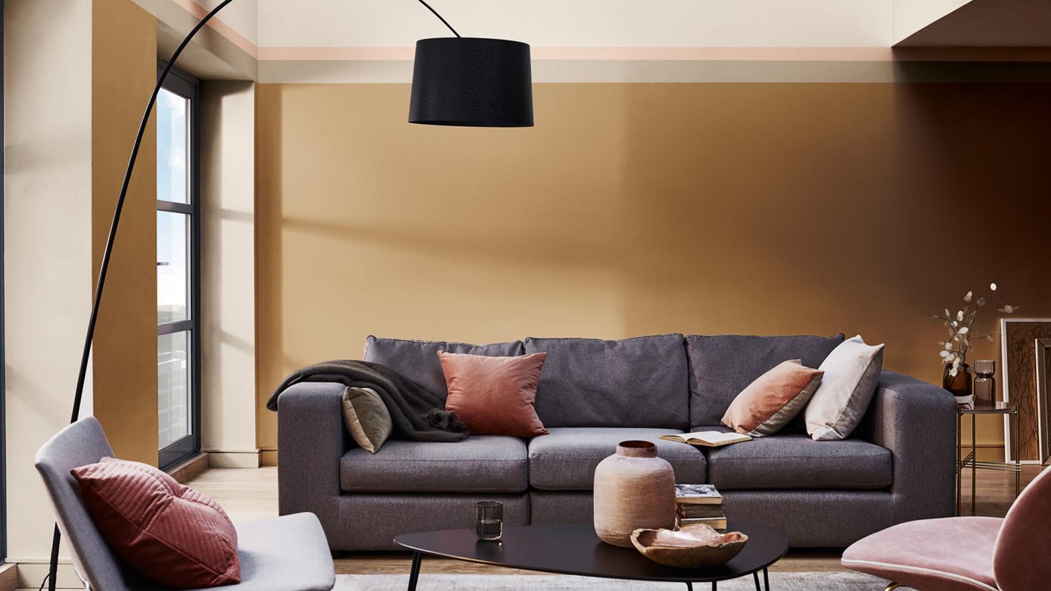 A living room with Spiced Honey coloured wall