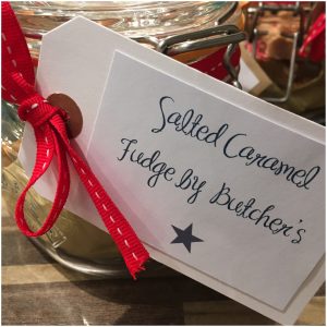 Sea salted fudge in a decorative gift jar