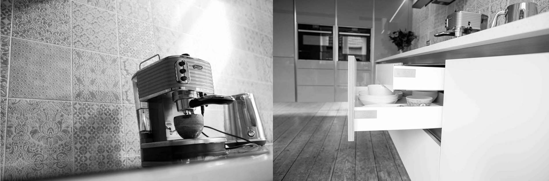 KItchen Case Study: Coffee maker on worktop and kitchen drawer unit storage