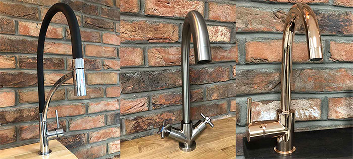Types of Finishes - black matte, brushed chrome and copper finish kitchen tap