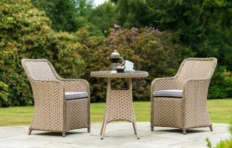 The Bespoke Grand Bistro Round Set is perfect for taking tea in the garden with a partner. thumbnail one